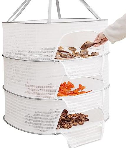SMELEYOU Drying Racks, Herb Drying Rack 3 Layer Hanging Mesh Drying Net Collapsible Drying Rack with Zipper Opening for Plants, Buds, Fruits, Flowers, Vegetables, Cloth