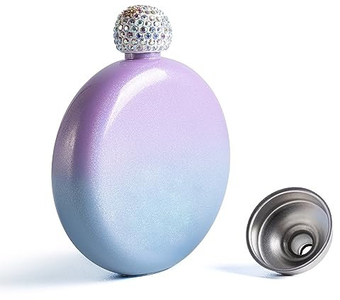 SPDYCESS Flasque à Alcool Ronde en Acier Inoxydable avec Entonnoir 140ml Bouteille à Whisky de Poche Portable Flacon à Paillettes pour Femme Cadeau Mariage Fête Voyage