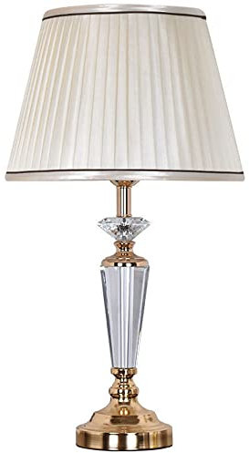 Chao Zan Lámpara de mesa, Lámpara de Mesita de Noche de Cristal con Pantalla de Tela para Salón, D33 x H55 – E27 – sin bombilla