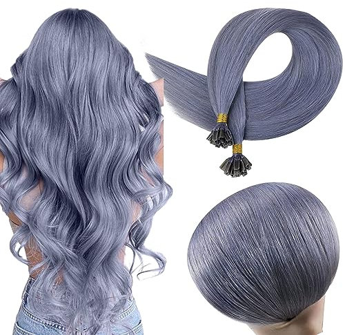 RUNATURE Keratine Extensions Echthaar Bonding Light Blue Bondings Echthaar Extensions U Tip Haarverlängerung Fusion Extensions Echthaar 40cm 16 Zoll 20g 25 Strang #Blau