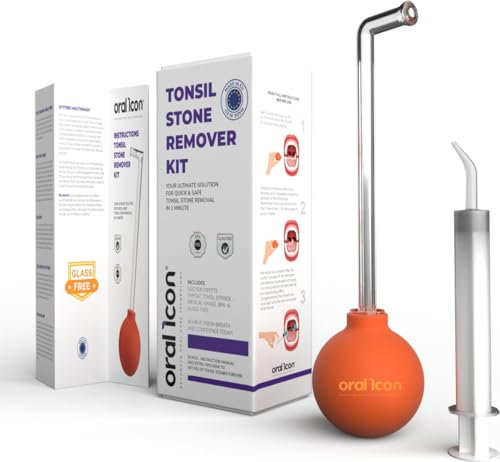 Kit de nettoyage d’amygdales Oral Icon® - Enlevez les caséums en 1 minute - Comprend 1 pipette d’aspiration - 1 seringue gorge/amygdales - Qualité médicale - Sans BPA ni verre - Haleine fraîche ultime