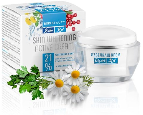 BODI BEAUTY Aufhellende Gesichtscreme 50ml, Hyaluron, Niacinamid & Kamille | Mindert dunkle Flecken und Sommersprossen – 21% Aufhellungskonzentrat mit Hyaluron, Niacinamid und Kamille