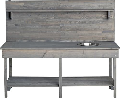 Mega Holz Kinder Outdoor Gartenküche Grau Outdoor +, Holz, Matschküche mit Edelstahlschüssel und Ablage, Arbeitstisch und Spielküche für draußen, wetterfest