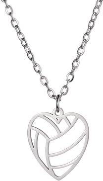 TEAMER Collana da pallavolo in acciaio inossidabile Dainty Pallavolo Ciondolo Bracciale Orecchino Moda Sport Palla Gioielli per gli amanti della pallavolo (Collana pallavolo con cuore - Argento)