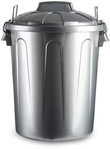 Acan Tradineur - Cubo de basura de plástico - Incluye tapa y asas metalicas - Fabricado en España - Contenedor de residuos - Capacidad de 51 Litros - 54 x 44 x 44 cm - Color Plata.
