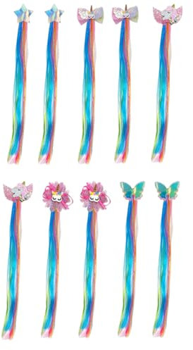 SUpoetry 10 Stück Haarsträhnen Kinder, Bunte Haarsträhnen Kinder, Einhorn Haarspangen, Mädchen Kinder Haar Accessoires Party Dress Up