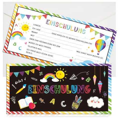 Tenare 24 Stück Einladungskarten zur Einschulung für Kinder Einladungskarten zum Ausfüllen mit Umschlägen Einladungen zum Schulanfang für Jungen Mädchen Schuleinführung Einladungen für Schulstart