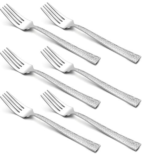 Dinner Forks Set of 6, Homikit Stainless Steel Table Forks Hammered Cutlery Sets, Ideal for Kitchen/Salad/Dessert, Sturdy & Healthy, Mirror Polished & Dishwasher Safe