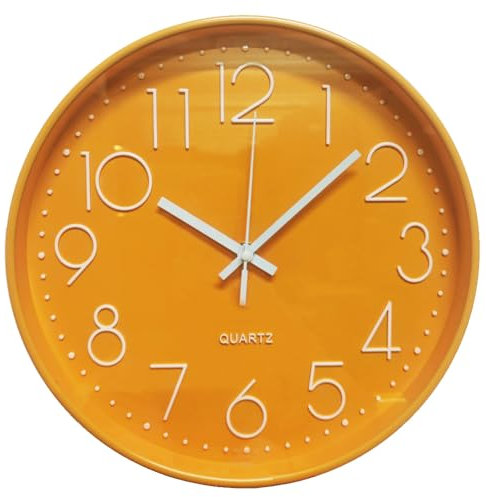 Taodyans Silent Wall Clock 12 Inch Kitchen Clock Quartz Battery Operated Round Modern Hanging Clock for Office Class Room Living Room Bedrooms (Orange)