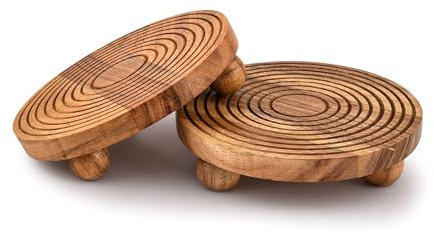 EDHAS Pedestals Acacia Wood Set of 2 Round Pedestal Riser Board for Display, Farmhouse Décor Displays Your Plant Bottles Candles for Your Home (6 X 6 X 1.5)