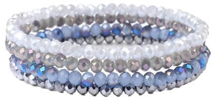 GoPaw Damen Kristall Perlen Armband, Mehrschichtiges Steine Armband, Damen Kristall Perlen Armbänder,Paar/Freundschafts/Partner Armbänder (Blau Grau)