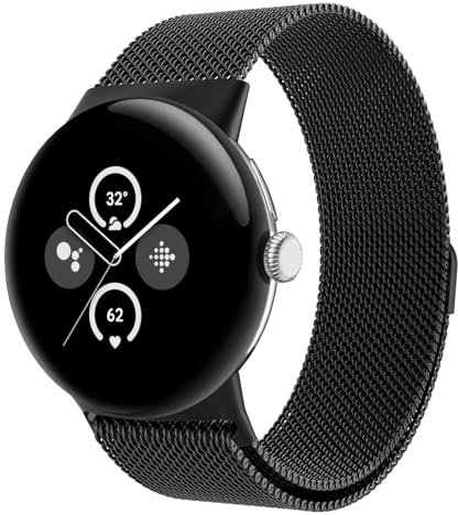 Astorgos Metall Armband Kompatibel mit Google Pixel Watch 3 41mm Armband/Pixel Watch 2 Armband/Pixel Watch, Edelstahl Ersatzarmband Uhrenarmband mit Magnetverschluss für Damen Herren, Schwarz