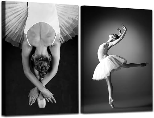 Linilioart Ballettkunstgemälde, 2er-Set, elegante tanzende Leinwand, Kunstbilder, Ballettbilder, Wanddekoration, Geschenk für Mädchen, 50 x 75 cm, ungerahmt
