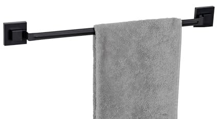 WENKO Vacuum-Loc® Badetuchstange Quadro, Edelstahl-Handtuchstange 60 cm, Befestigen ohne Bohren, Schwarz