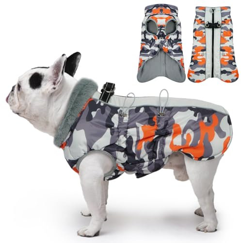 Katzinst Wintermantel Hund, Wasserbeständig Ärmellose Hund Wintermantel Schnee, Ärmellose Hundejacke mit Bauchschutz, Hundebekleidung Outfit für Mittlere Hunde, Dalmatiner, Border Collie, Orange, L