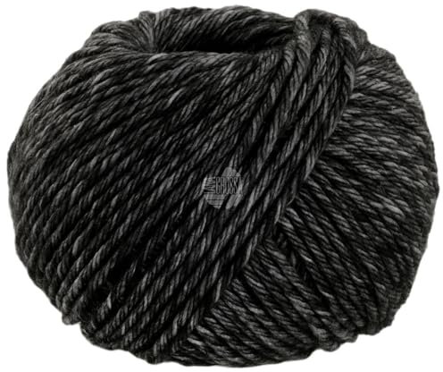 LANA GROSSA Vintage Chunky | Merinoklassiker mit Ton in Ton Farbeffekt | Handstrickgarn aus 100% Schurwolle (Merino) | 50g Wolle zum Stricken & Häkeln | 80m Garn FB 14 Anthrazit/Schwarz