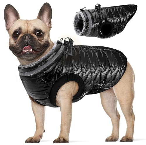 SlowTon Caldo cappotto invernale per cani, foderato in pile, dolcevita riflettente per cani, con imbracatura incorporata, doppia cerniera impermeabile e antivento, gilet per cani per il tempo freddo
