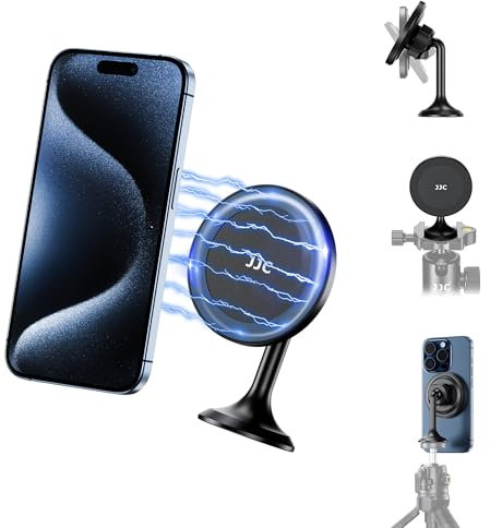 JJC Magnetic Phone Tripod Mount Adapter with Quick Release Base and 1/4 Screw, 60° Tiltable Magnet IOS Phone Stand Holder Tripod Arca Head Adaptor Compatible with iPhone 16 15 14 13 12 Pro Max Plus