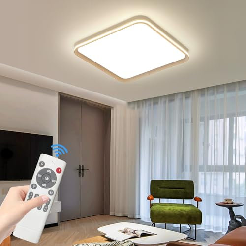 Mikeru Square Bathroom LED Lights Ceiling, 40cm Living Room Lights Dimmable with Remote 10% to 100% Slim Flush Full Spectrum Ceiling Light 3000K/4500K/6500K for Office, Kitchen