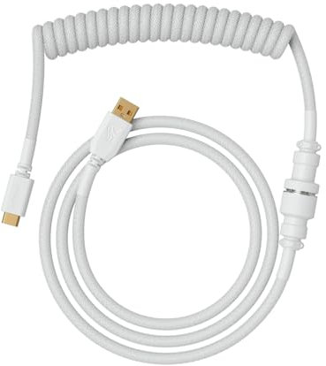 Glorious Gaming Premium Coiled Keyboard Cable - Gold-Plated USB-A (PC) to USB-C (Keyboard), Tangle-Free Protection, Double Braided Jacket, 5-Pin Aviator Connector - Ghost White