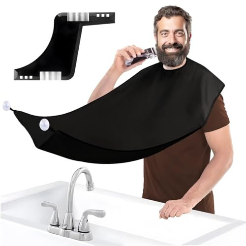 AVRUYPI Bart Schürze für Bartgestaltung mit Bart Schablone, Bavoir de Rasage Barbe, Tablier de Barbe, für Barbier, Friseursalon, Geschenk für Ehemann Männer