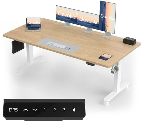 Devoko Höhenverstellbarer Schreibtisch mit 2 Motoren,25mm Einteilige Tischplatte, 200x80 cm Mobiler Elektrisch Computertisch mit Kabel Management, Eiche - Perfekte Ergonomie für Dein Büro