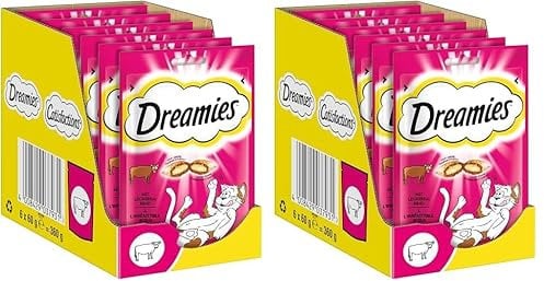 Dreamies Klassiker Katzensnacks mit Rind – Traumhaft knusprige Taschen mit zarter Füllung – 6 x 60g (Packung mit 2)