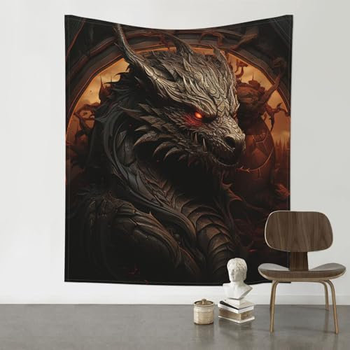 Tapisserie Hochwertige Wandbehang Groß Wandtuch Für Zimmer Wohnzimmer Hausdeko Drache Vintage Gothic Dunkel 130x150cm