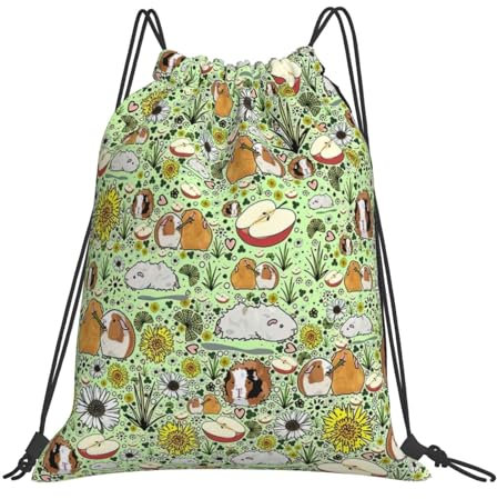 Yiyilong Rucksack mit Meerschweinchen-Aufdruck, Kordelzug, Turnbeutel für Sport, Fitnessstudio, Reisen, Schwimmen, Strand, Weiss/opulenter Garten, Einheitsgröße
