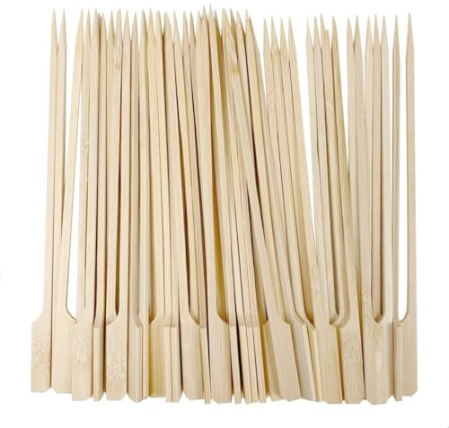 200 Pieces Paddle Bamboo Skewers 18cm, Flat Burgers Sticks Children Kids Wooden Fruits Picks Cocktail Sticks Satay Skewers Barbecue Kebabs Skewer for Buffets Party (18CM-200Pack)