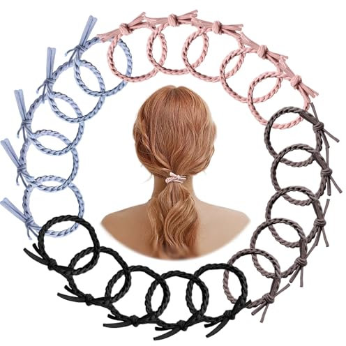 KEYRI 20 Stück Geflochtener Haargummi Hoch Elastischer Haargummi Dauerhaft Haargummis Mädchen Keine Haarschäden Scrunchies für Mädchen und Frauen (Vier Farben)