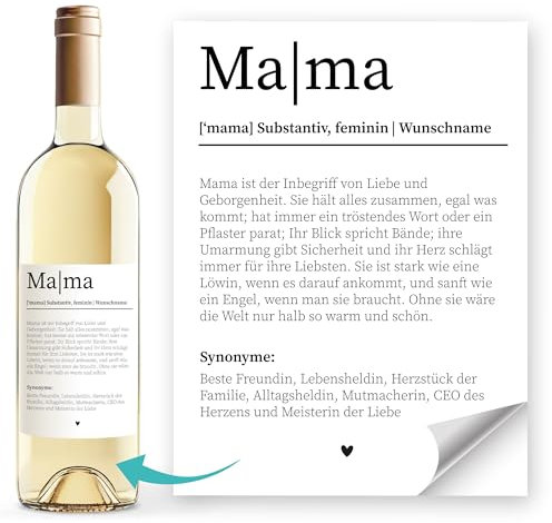 SpecialMeWeinetiketten Mama Papa Spruch mit Wunschname Definition Duden Geschenkidee Flaschenetiketten selbstklebend Wein Geschenk Weiss unisize
