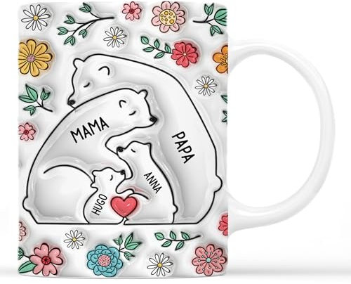 Geschenke Mall Tasse Personalisiert - Bärenfamilie - Muttertag geschenk, vatertag geschenk personalisiert, mama und papa tassen, mama tasse, tasse papa personalisiert (Modell #1)