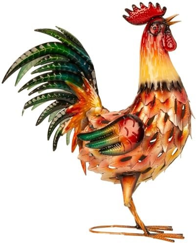 Geschenkestadl Hahn bunt Metall groß 55cm Tierfigur Bauernhof Haus Hof Gartenfigur Dekoration Deko