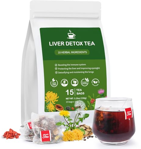 Liver Detox Tea, Chinese Kidney and Liver Cleanse Detox Herbal Tea Support Kidney Healthy Function with 11 Precious Ingredients Formula (1 Pack/15 Bags)