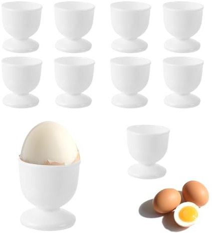 Rzspher Lot de 10 coquetiers blancs en polypropylène - 4,3 x 4,6 x 4,7 cm - Pour chaque table - Cadeau idéal de Pâques et décoration de cuisine