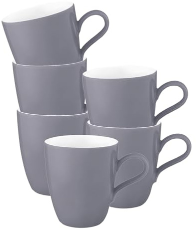 Seltmann Weiden Life Fashion Elegant Grey Henkelbecher 6er Set, 400 ml, Einfarbige Kaffeebecher mit Henkel, Mix & Match Geschirr, Spülmaschinen- & Mikrowellenfest, Porzellan, Grau/Weiß