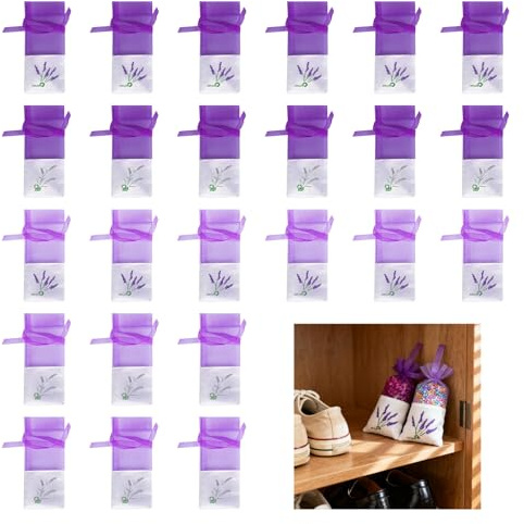 24 Sacchetti Lavanda Vuoti, Bustine Essiccata Organza Profumati in Cotone con Coulisse, Riutilizzabili Porta Lavanda Erbe Spezie, Buste Profumo Multiuso Motivi Floreali, per Cassetti Armadi Regali