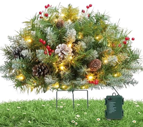 Weihnachts-Pflanzgefäß-Füller für den Außenbereich, künstlicher Weihnachtsbaum-Füller,16-Zoll- vorbeleuchtet mit Ständer | 50 LED-, Weihnachtsbaum, leuchtender Pflanzgefäß-Füller für den Außenbere