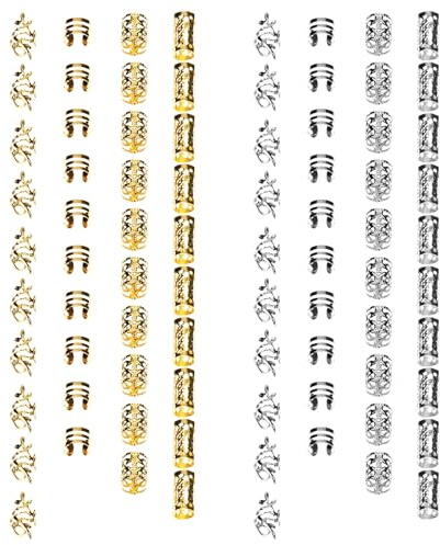 Haarschmuck für Zöpfe Gold Silber 80 Stück, Verstellbar Dreadlocks Schmuck, Haarschmuck Damen, Metall Dreadlocks für Männer Frauen Braids Zubehör Dekoration
