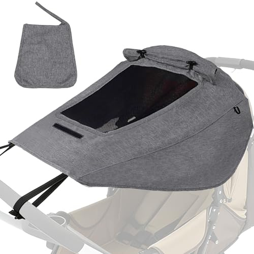 Forbabe Sonnensegel Kinderwagen mit Sichtfenster Verstellbarer Universal | Kinderwagen Sonnenschutz Buggy Wasserdicht UV Schutz Sonnenschutz mit Aufbewahrungsbeutel (Grau)