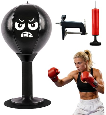 WIYETY Schreibtisch Desktop Boxsack Tisch Boxsack mit Starken Saugnäpfen und Tischklemme, Stressabbauender Büro Punchingball, Stehpult-Punchball, Lustige Geschenke für Chef Kollegen
