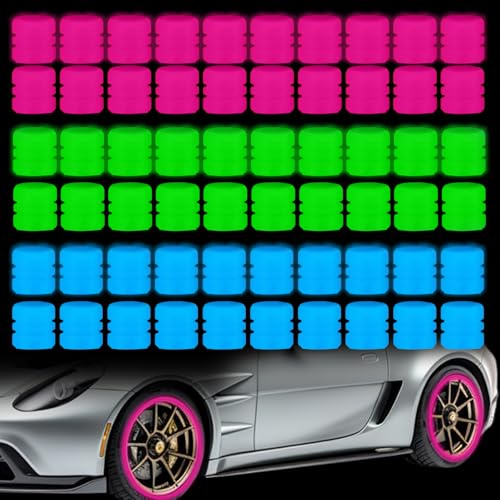 60 Stück Leuchtende Ventilkappen Auto 1.6cm Fluoreszierende Ventilkappen Universelle Fluoreszierende Reifenventilkappen Für Autos,Motorräder,Fahrräder,SUV (Grün,Blau,Rosa)