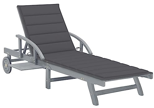 Mandloder Sonnenliege Akazie Massivholz mit Auflage, verstellbar. Bequeme Relaxliege, Strandliege, Gartenliege, Chaiselongue für Terrasse, Balkon