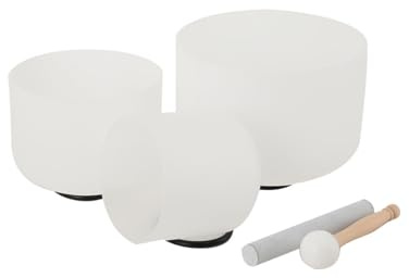 Mreryyse Set of 3 Crystal Singing Bowls 6/8/10in - Random Delivery of Tones | Singing Bowl with Suede Mallet, 99.99% Pure Quartz, Crystal Quartz Bowls for Sound Healing & Yoga Meditation
