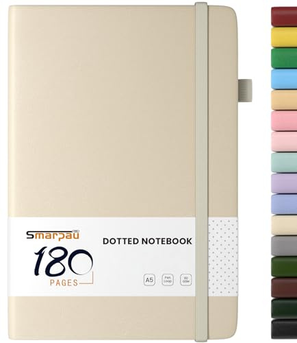 Smarpau Notizbuch A5, Bullet Dotted Leder Journal, 180 Seiten Tagebuch