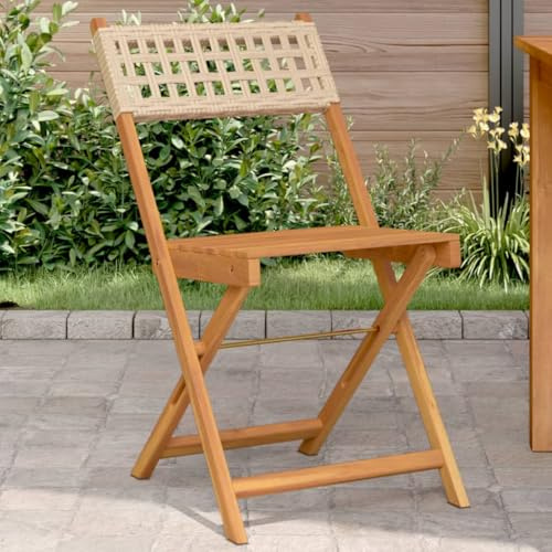 HGBNMER 2 Stück Bistrostühle Beige aus Massivholz Akazie und Poly-Rattan für Esszimmerstühle Akazienholz Esszimmerstühle