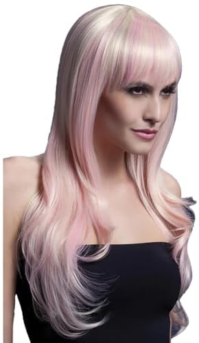 Smiffys Fever Kollektion, Sienna Perücke, Candy-Blond, Lang gefedert mit Pony, 66cm / 26in Halloween