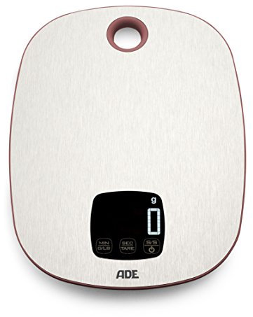 ADE Digitale Küchenwaage KE 1423 Muriel mit Edelstahl Wiegefläche (silber - rot)