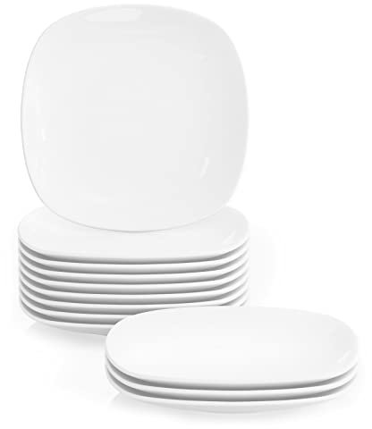 MALACASA, Serie Elisa, 12 TLG. Set 7,4 Porzellan Dessertteller Kuchenteller Teller Set 19x19x1,9cm für 12 Personen